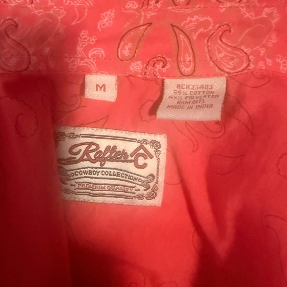 Rafter C Paisley Kids Red Button Down Cowboy Western Shirt Medium - Picture 6 of 8